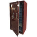 Sun Welding P4028T Pony Express Series Fireproof Gun Safe in Gloss Burgundy with Doors Opened, Revealing Interior Shelving and Thick Door Bolts