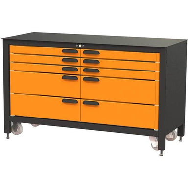 Swivel Storage Solutions MAX 60 Series 60-inch 10 Drawer Rolling Cabinet Front Right View with Drawers Closed