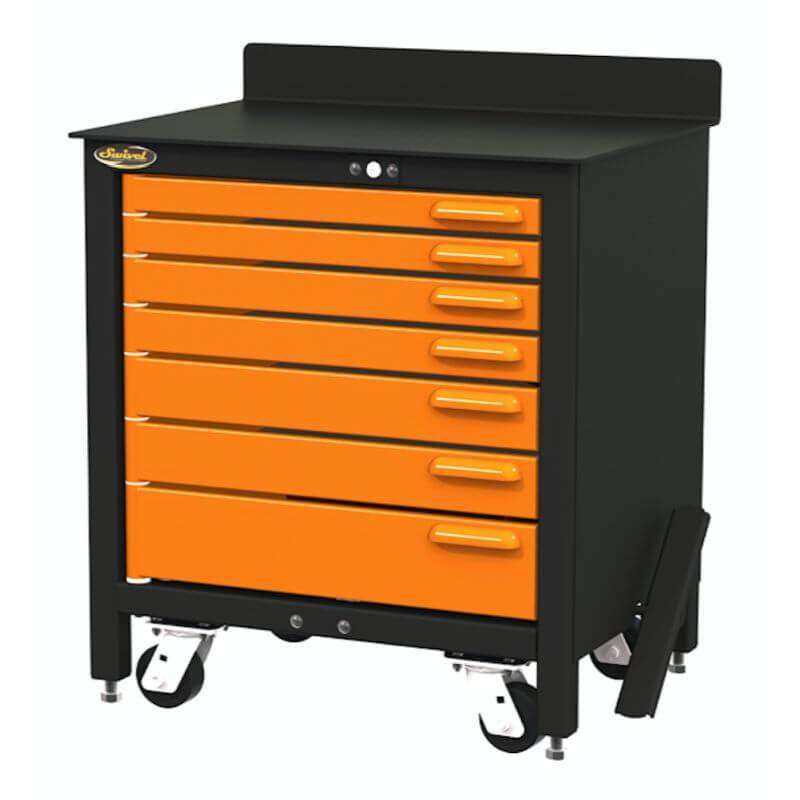 Swivel Storage Solutions PRO 30 Series 7 Drawer Rolling Workbench Front View with Drawers Closed
