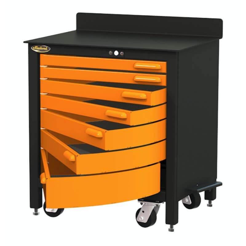 Swivel Storage Solutions PRO 30 Series 7 Drawer Rolling Workbench Top View with Drawers Opened