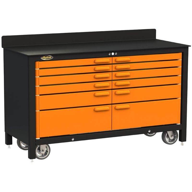 Swivel Storage Solutions PRO 60 Series 12 Drawer Rolling Workbench Front Left View with Drawers Closed
