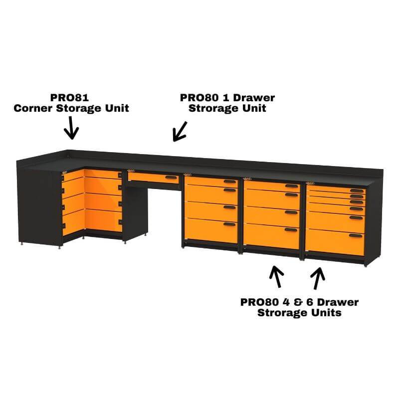 Swivel Storage Solutions PRO 80 Modular Series 1-Drawer Stationary Modular Storage Unit Shown in a Combination with other PRO80 Units