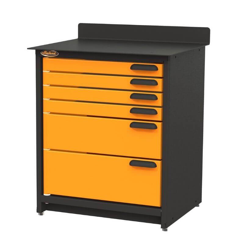 Swivel Storage Solutions PRO 80 Modular Series 6-Drawer Stationary Base Storage Unit From the Front Right View with Drawers Closed
