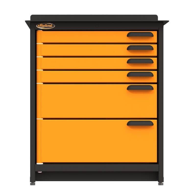 Swivel Storage Solutions PRO 80 Modular Series 6-Drawer Stationary Storage Unit Directly From the Front with Drawers Closed