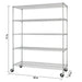 Trinity TBF-0931 (60x24x72) Basics 5-Tier Chrome Wire Shelving w/ Wheels shown with empty shelves and view from the front right with overview of height, width and depth dimensions