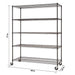 Trinity TBF-0931 (60x24x72) Basics 5-Tier Black Anthracite Wire Shelving w/ Wheels shown with empty shelves and view from the front right with overview of height, width and depth dimensions.