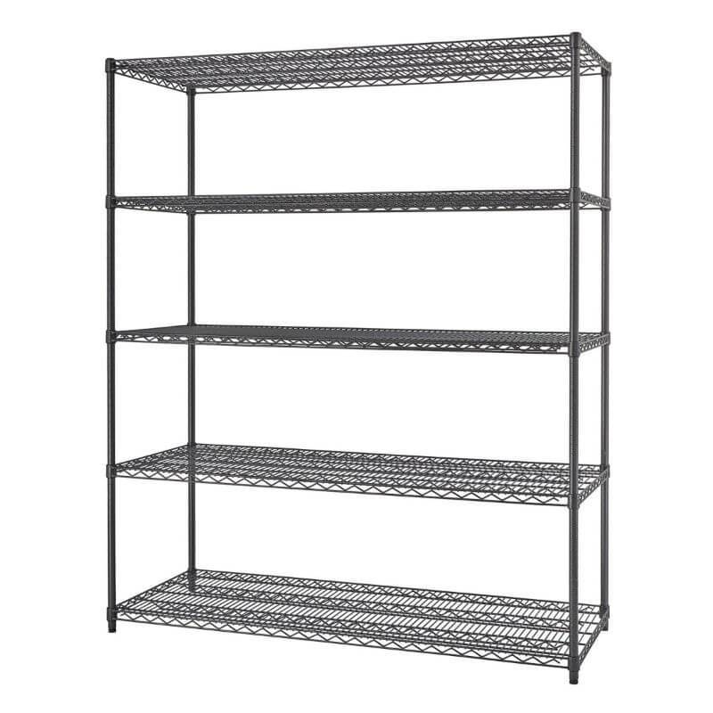 Trinity TBFPBA-0928 (60x24x72) PRO 5-Tier Wire Shelving in Black Anthracite Color Shown Empty viewed from the Front Right.