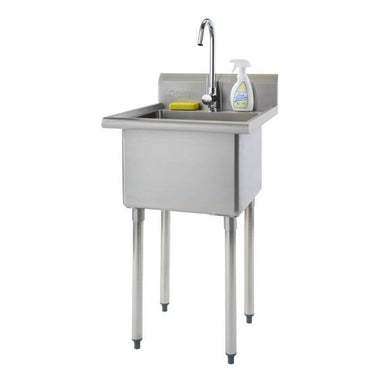 Trinity THA-0307 Basics Stainless Steel Utility Sink w/ Faucet view from front right with white background