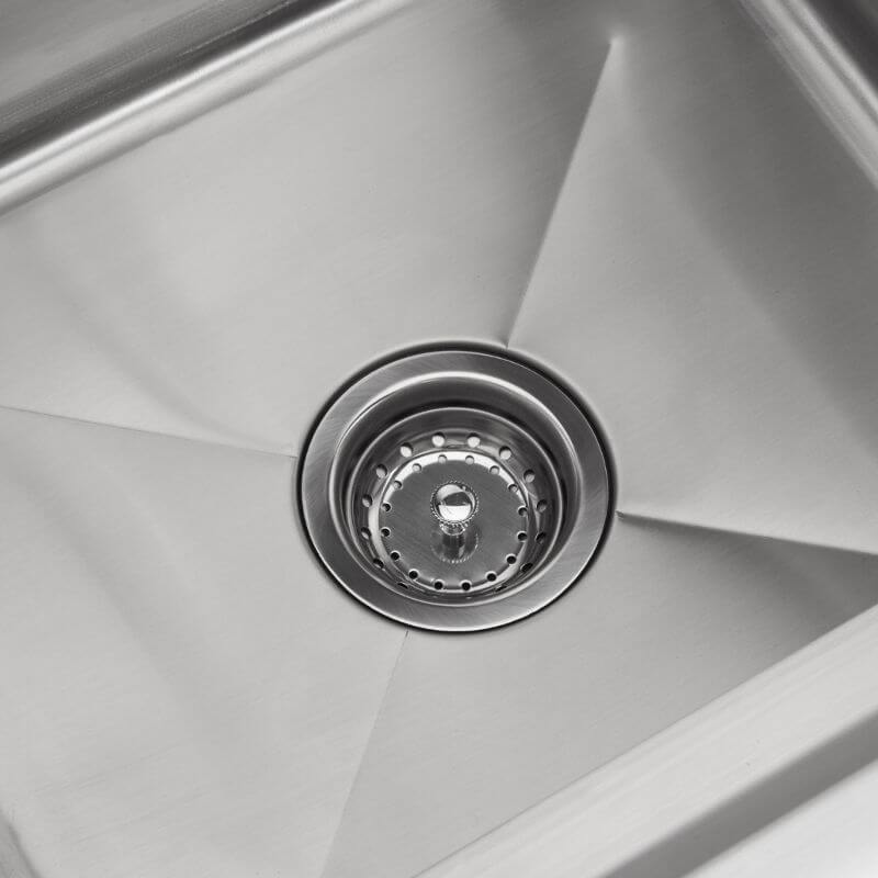 Trinity THA-0307 Basics Stainless Steel Utility Sink w/ Faucet Close Up of the Drain Filter