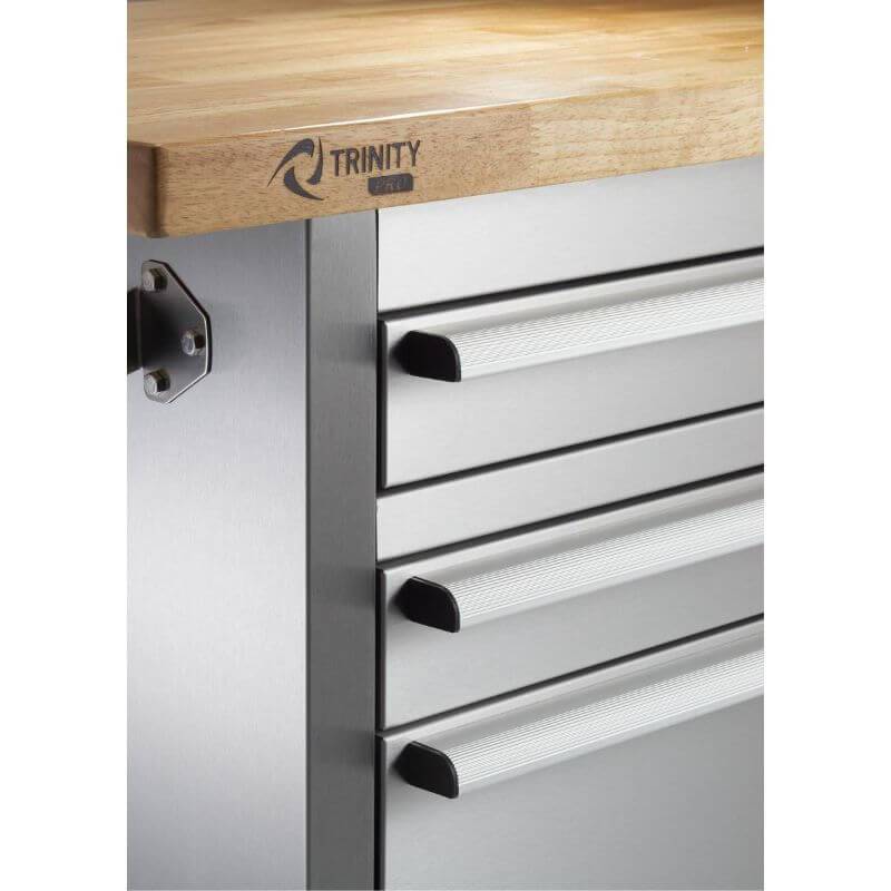 Trinity TLSF-7210 (72x19) PRO Stainless Steel Rolling Workbench Close-Up of Worktop.
