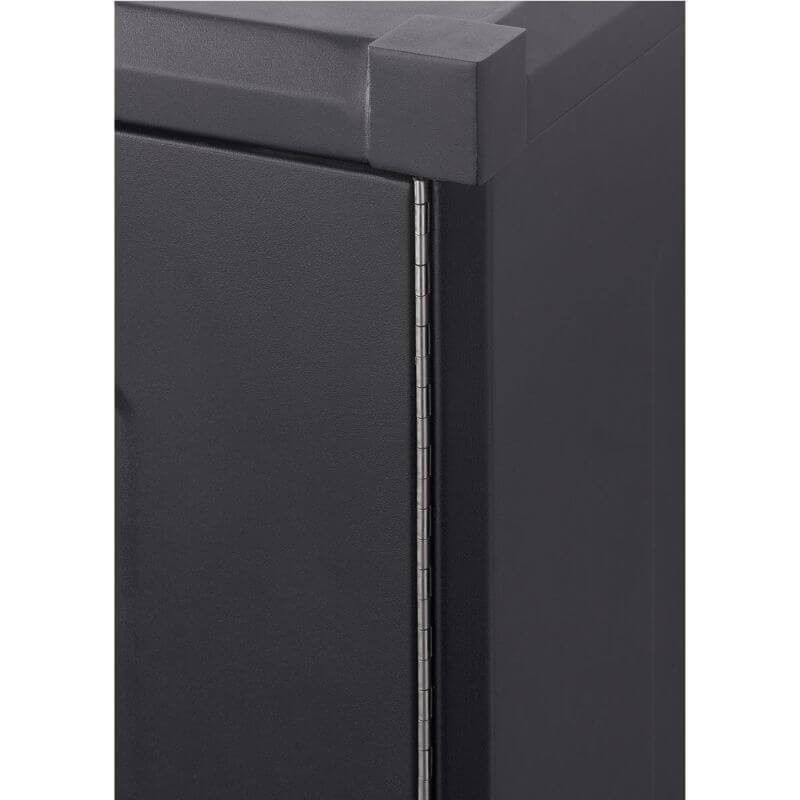 Trinity TSNPBK-0615 (4-Piece) PRO Garage Cabinet Set in Black Close Up of Cabinet Door Hinges on the Outside