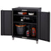 Trinity TSNPBK-0615 (4-Piece) PRO Garage Cabinet Set in Black Close Up of the Base Cabinet with Drawers Opened.