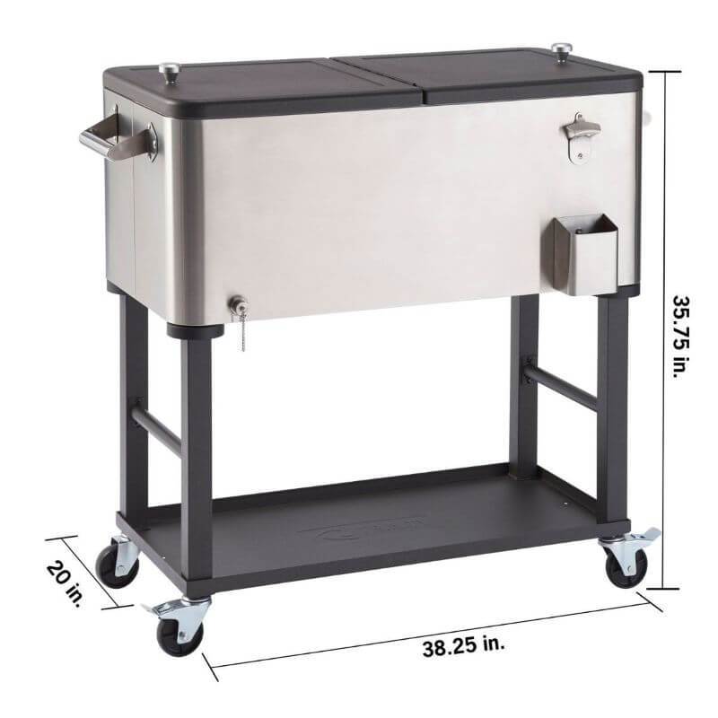 Trinity TXK-0803 (80 Quart) Stainless Steel Cooler w/ Detachable Tub with Overview of Width, Height and Depth.