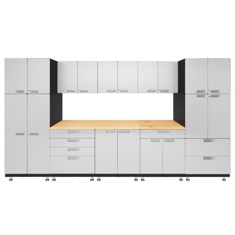 Hercke HC-Kit 1-S73 (24”D x 150”W x 84”H) Double Work Center Garage Cabinet System in powder coat finish shown in front view.