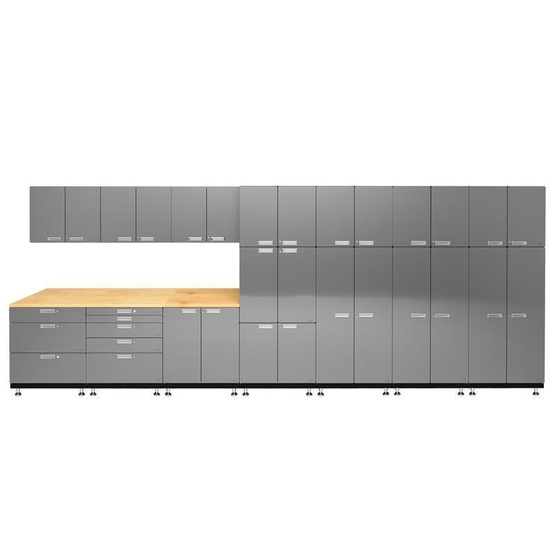 Hercke HC-Kit 2-S72 (24”D x 210”W x 84”H) Locker Wall Work Center Cabinet System in stainless steel finish shown in front view.