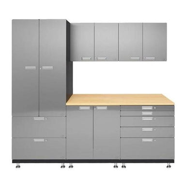 Hercke HC-Kit 3-S72 (24”D x 90”W x 84”H) Work Center Garage Cabinet System in stainless steel finish shown in front view.