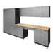 Hercke HC-Kit 5-S72 (24”D x 150”W x 84”H) Storage Desk Garage Cabinet System in stainless steel finish shown in side view.