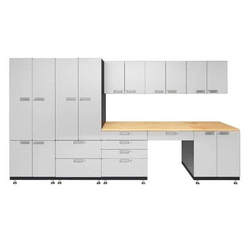 Hercke HC-Kit 5-S73 (24”D x 150”W x 84”H) Storage Desk Garage Cabinet System in powder coat finish shown in front view.