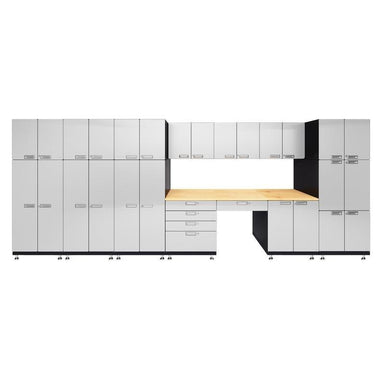 Hercke HC-Kit 6-S73 (24”D x 210”W x 84”H) Double Storage Desk Garage Cabinet System in powder coat finish shown in front view.