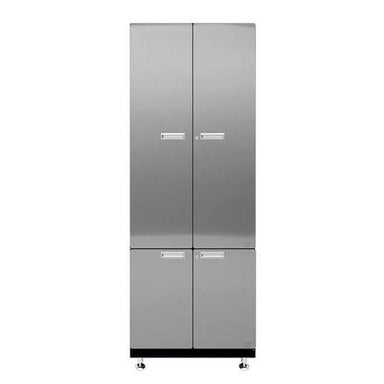Hercke HC-Kit 8-S72 (24”D x 30”W x 84”H) Storage Tower Garage Cabinet System in stainless steel finish shown in front view.