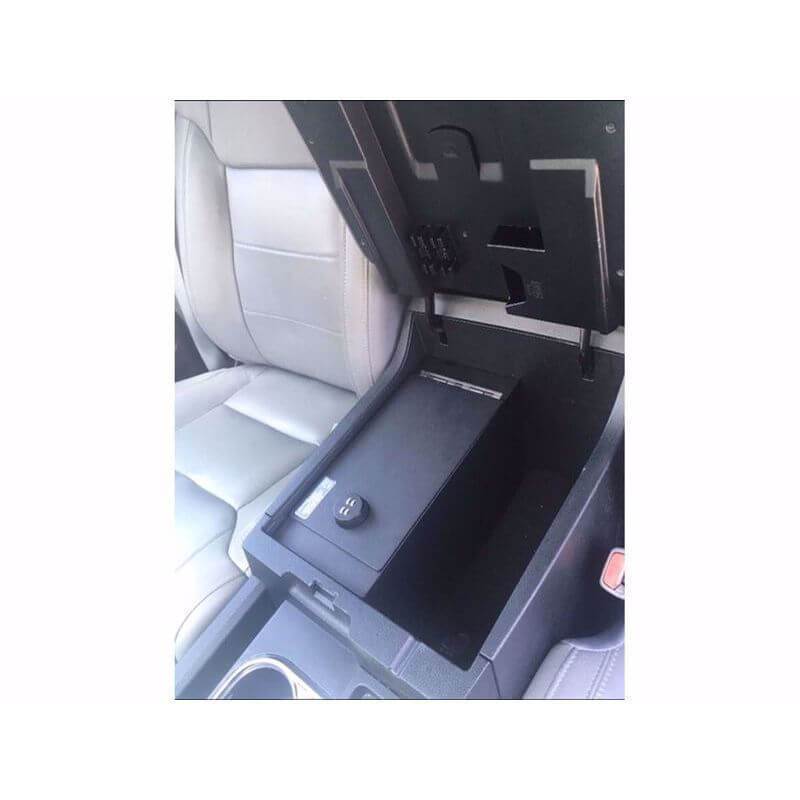 Locker Down LD1043EX vehicle console safe for Toyota Tundra 2014-2020 Bucket Seats w/ Console viewed from top inside center console.