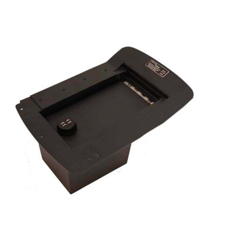 Locker Down LD2003 vehicle console safe for Chevrolet 2003-2007 and GMC 2003-2010 viewed from top-diagonal.