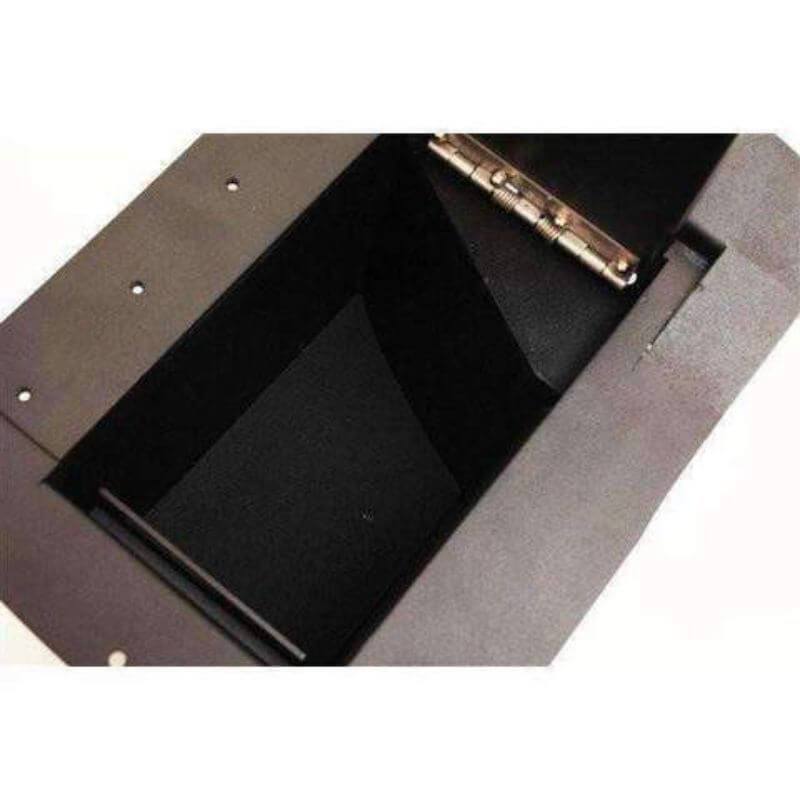 Locker Down LD2003 vehicle console safe for Chevrolet 2003-2007 and GMC 2003-2012 viewed from top open lid closer.