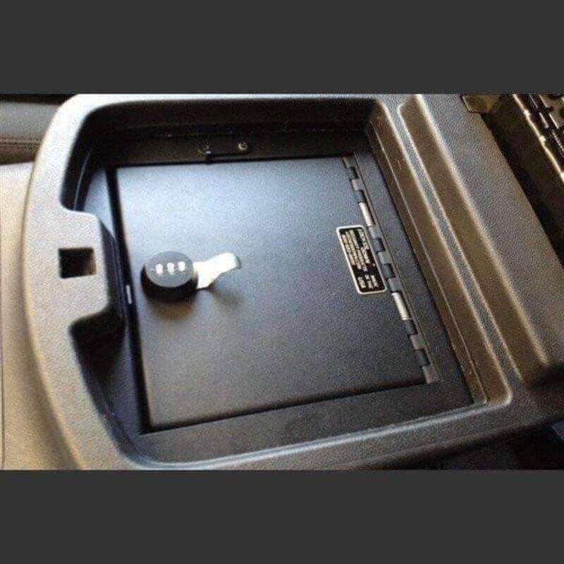 Locker Down LD2011X vehicle console safe for Chevrolet 2007-2014 and GMC 2007-2014 viewed inside the center console.