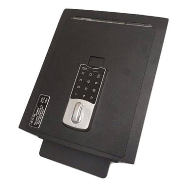 Locker Down LD2025EX vehicle console safe for Ford	F-150 2009-2014 viewed from the top cover with lock.