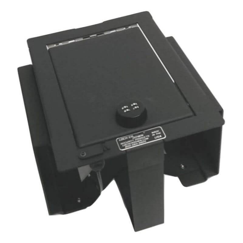 Locker Down LD2026 vehicle console safe for Ford	F-150 2009-2012 viewed from the top with the handle.