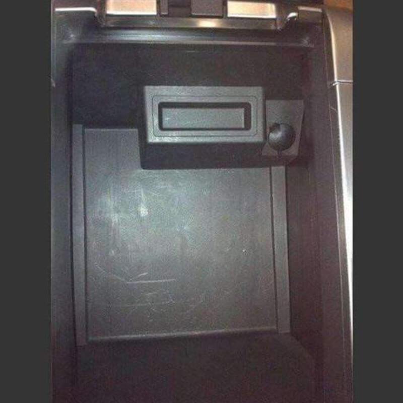 Locker Down LD2026X vehicle console safe for Ford F-150 and Ford Raptor 2012-2014 viewed from top with open lid.