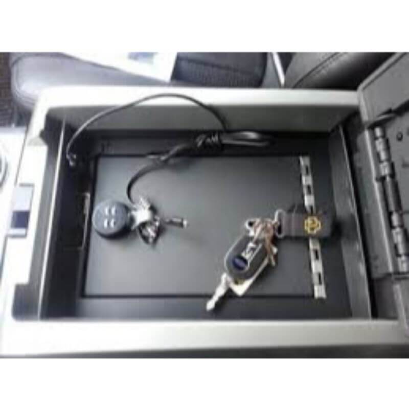 Locker Down LD2026X vehicle console safe for Ford F-150 and Ford Raptor 2012-2014 viewed from the top inside center console.