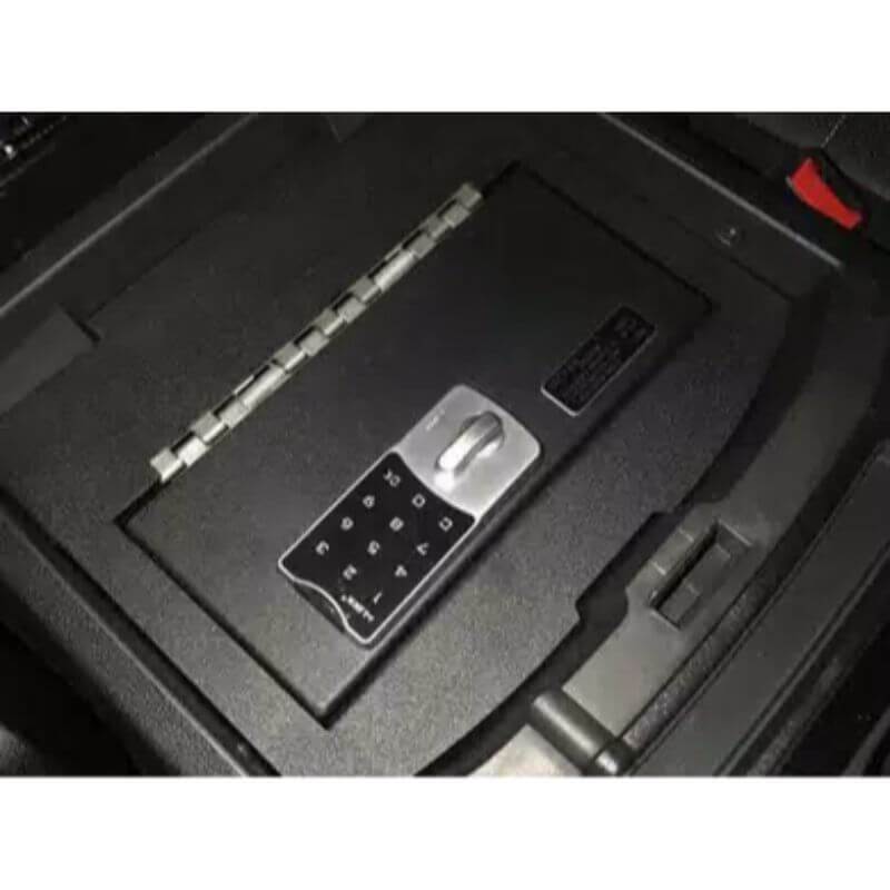 Locker Down LD2028 vehicle console safe for Dodge Ram 2009-2018 viewed from the top cover inside the center console.