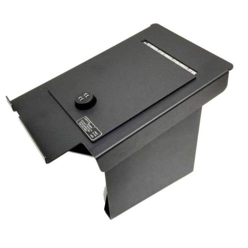 Locker Down LD2034EX vehicle console safe for Ford F-250, F-350, F450 2011-2016 viewed from the top going to tha back with the handle.