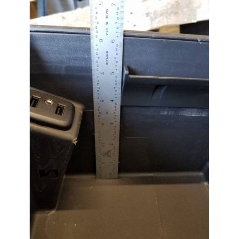 Locker Down LD2039 vehicle console safe for Chevrolet Silverado and GMC 2017-2018 viewed from inside the console safe.