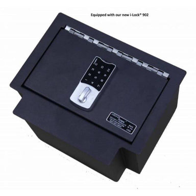 Locker Down LD2040 vehicle console safe for Chevrolet Silverado and GMC Sierra 2014-2019 viewed from the top cover equipped by new i-lock.