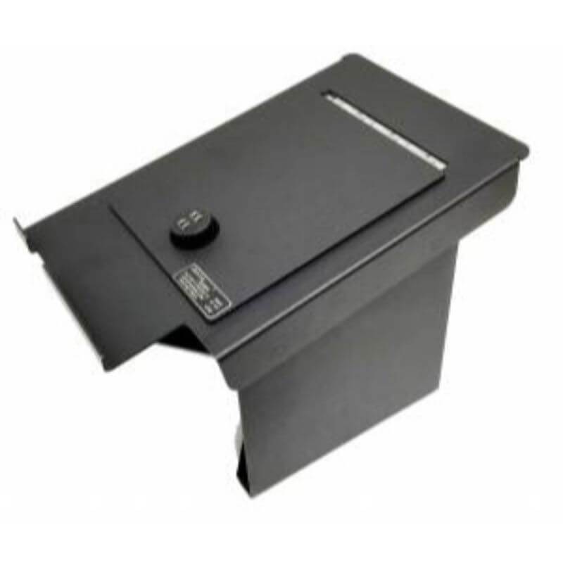 Locker Down LD2055EX vehicle console safe for Ford F-150, F-250, F-350, F450 2017-2020 viewed from the top cover going down handle.