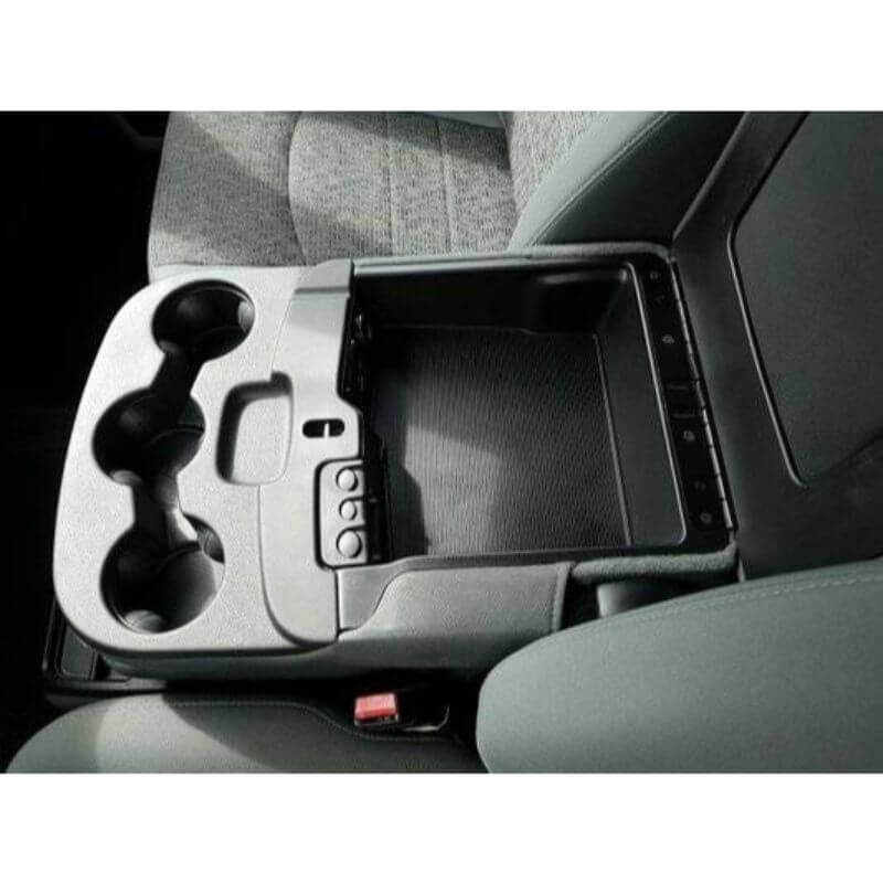 Locker Down LD2059 vehicle console safe for Dodge Ram F-1500, F-2500, F3500, F4500 20012-2019 viewed inside the center console open lid.