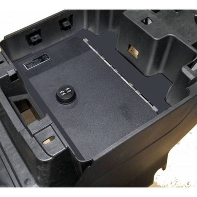 Locker Down LD2072EX vehicle console safe for Chevrolet	Silverado and GMC Sierra 2019-2020 viewed from the top cover.