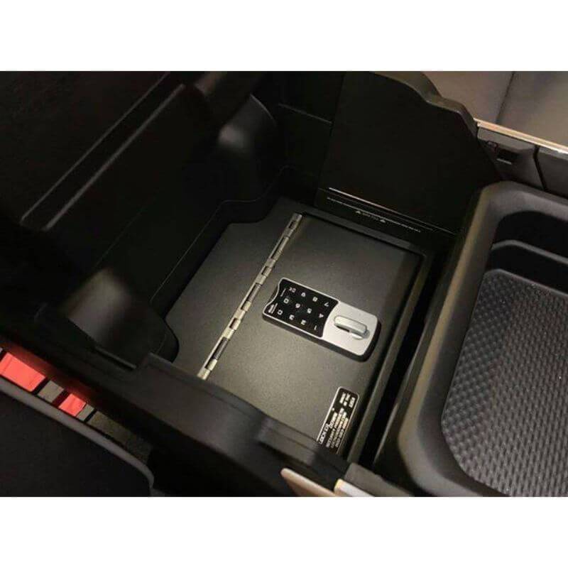 Locker Down LD2078 vehicle console safe for Dodge Ram 1500, 2500, 3500, 4500 2019-2020 viewed from the top closed cover.