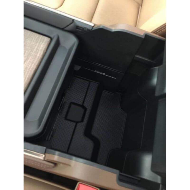 Locker Down LD2078L vehicle console safe for Dodge Ram 1500, 2500, 3500, 4500 2019-2020 viewed from inside center console with cover open.