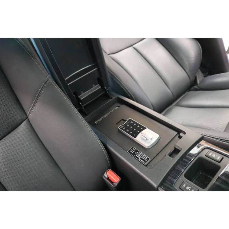 Locker Down LD6022EX vehicle console safe for Nissan Altima 2015-2019 viewed inside center console.