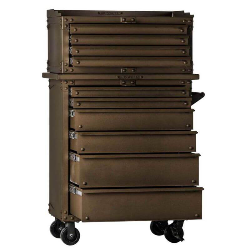 Ironworks IWTC1535D Tool Chest | 15"H x 35"W x 21"D | Top Unit Only shown together with bottom unit chest with drawers open with white background