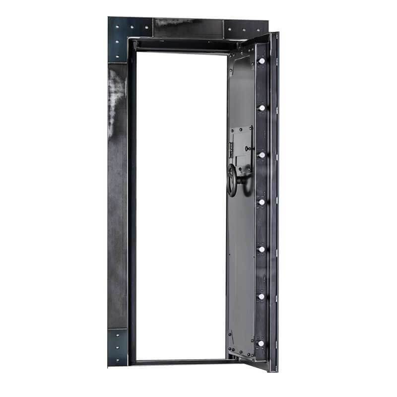 Rhino Ironworks IWVD8040 Out-Swing Vault Door | 80"H x 40"W x 8.25"D shown in front view with vault door fully opened with white background.