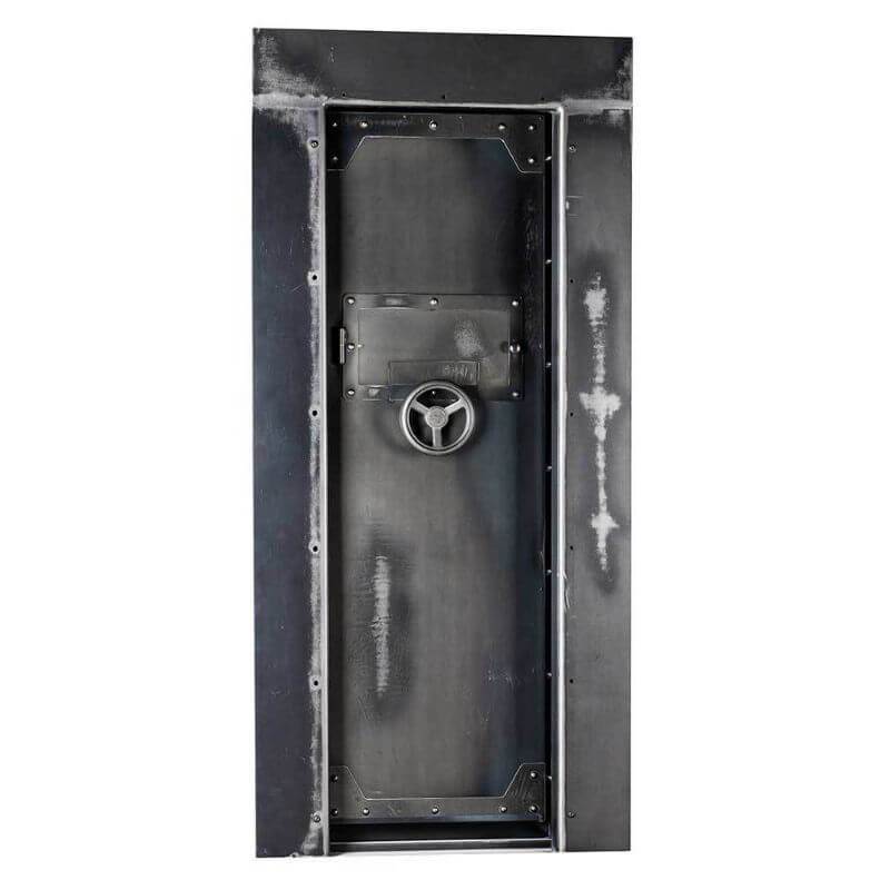 Rhino Ironworks IWVD8045 Out-Swing Vault Door | 80"H x 45"W x 8.25"D shown in back view with vault door closed with white background.