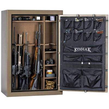 Rhino Kodiak K5940EX | 59"H x 40"W x 23"D | 52 Long Gun | 60 Min gun safe shown with door open in front view with white background.