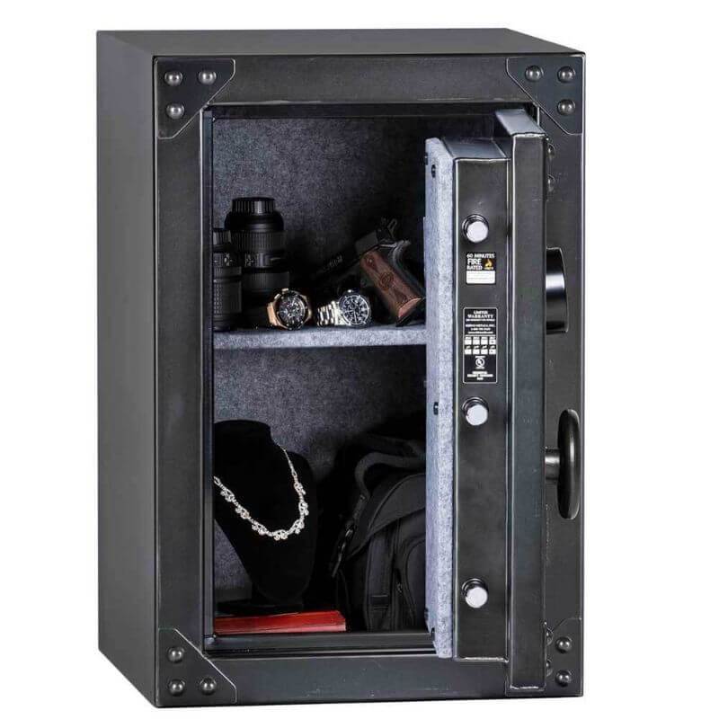 Rhino Kodiak KSB3020E | 30"H x 20"W x 20"D | 60 Min gun safe color option titanium shown in front view with door open with white background.