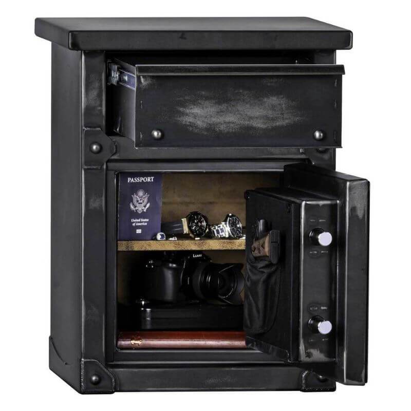 Rhino Longhorn LNS2618 | Security Safe / End Table / Nightstand security safe shown in front view with drawers open with white background