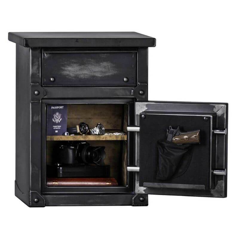 Rhino Longhorn LNS2618 | Security Safe / End Table / Nightstand security safe shown in front view with drawers open with white background
