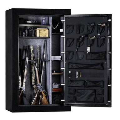 Rhino Warthog RW7242XP | 72"H x 42"W x 27"D | 54 Long Gun | 80 Min gun safe shown in front view with door open with white background